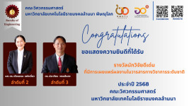 คณะวิศวกรรมศาสตร์ มทร.ล้านนา พิษณุโลก  ขอแสดงความยินดีกับ  ผศ.ดร.เดือนแรม แพ่งเกี่ยว และ ดร.ประเทียบ พรมสีนอง  ที่ได้รับรางวัลนักวิจัยดีเด่น ประจำปี 2568
