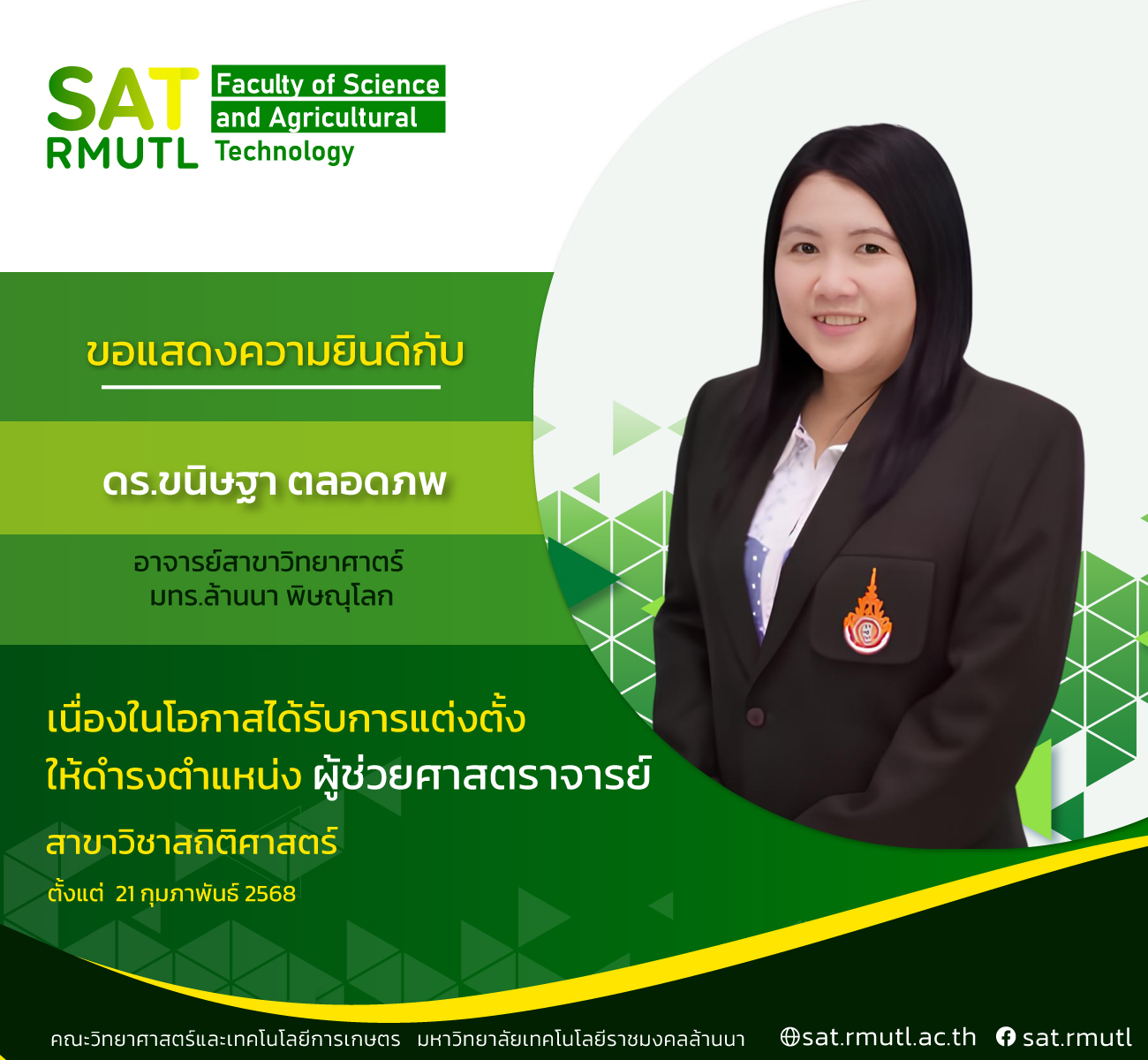 ขอแสดงความยินดีกับดร.ขนิษฐา ตลอดภพเป็นผศ.