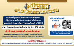 ประกาศนักศึกษาที่ถูกถอนชื่อออกจากทะเบียนนักศึกษา สามารถแจ้งความประสงค์ ขอคืนสภาสภาพกลับเข้าเป็นนักศึกษาและชำระค่าบำรุงการศึกษา 1/2568 ได้ ระหว่างวันที่ 18-22 กันยายน 2568 เท่านั้น