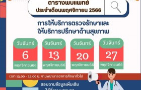 รูปภาพ : ตารางการให้บริการตรวจรักษาโดยแพทย์จาก รพ.มหาราชนครเชียงใหม่ ประจำเดือน พ.ย.2566