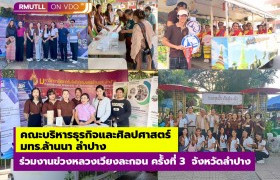 รูปภาพ : คณะบริหารธุรกิจและศิลปศาสตร์ มหาวิทยาลัยเทคโนโลยีราชมงคลล้านนา ลำปาง นำนักศึกษานั่งรถรางพาแอ่วเวียงชมย่านเมืองเก่านครลำปาง และร่วมจัดบูธนิทรรศการในงานข่วงหลวงเวียงละกอน ครั้งที่ 3 