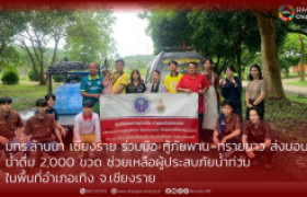 รูปภาพ : มทร.ล้านนา เชียงราย ร่วมมือ กู้ภัยพาน–ทรายขาว ส่งมอบน้ำดื่ม 2,000 ขวด ช่วยเหลือผู้ประสบภัยน้ำท่วม ในพื้นที่อำเภอเทิง  จ.เชียงราย   
