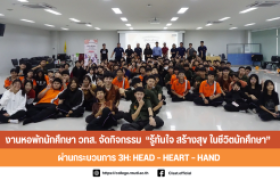 รูปภาพ : งานหอพักนักศึกษา วทส. จัดกิจกรรม  “รู้ทันใจ สร้างสุข ในชีวิตนักศึกษา”  ผ่านกระบวนการ 3H: Head – Heart – Hand 