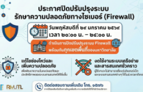รูปภาพ : แจ้งกำหนดการปิดปรับปรุงระบบรักษาความปลอดภัยทางไซเบอร์ (Firewall) เพื่อยกระดับประสิทธิภาพระบบสารสนเทศ