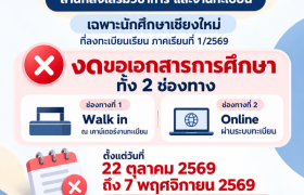 รูปภาพ : ประกาศแจ้งงดขอเอกสารการศึกษา สำหรับนักศึกษาเชียงใหม่